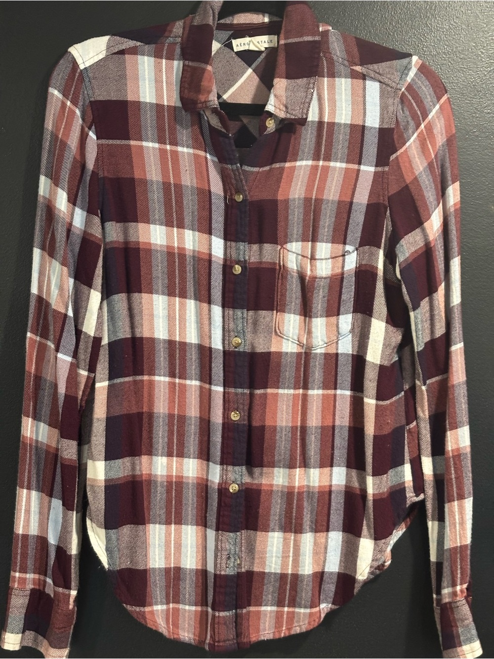 Aeropostale Women's Plaid Button-Down Shirt - Maroon, Rust & White